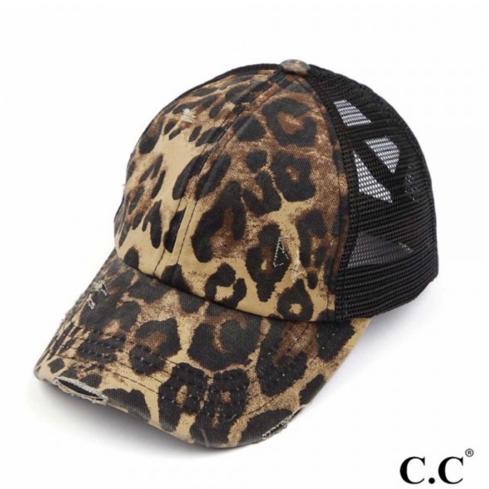 C.C. Brand Leopard Print Criss Cross Ponytail hat
